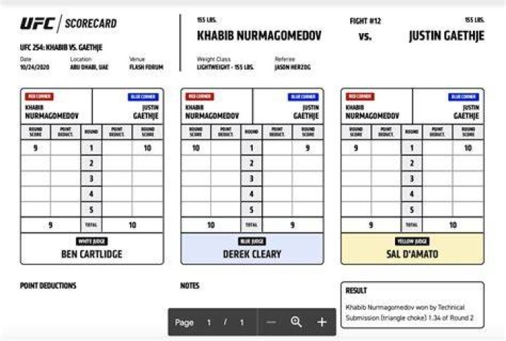 UFC 254 Scorecards Reveal Justin Gaethje Was Winning The Fight Against Khabib Nurmagomedov Before Submission